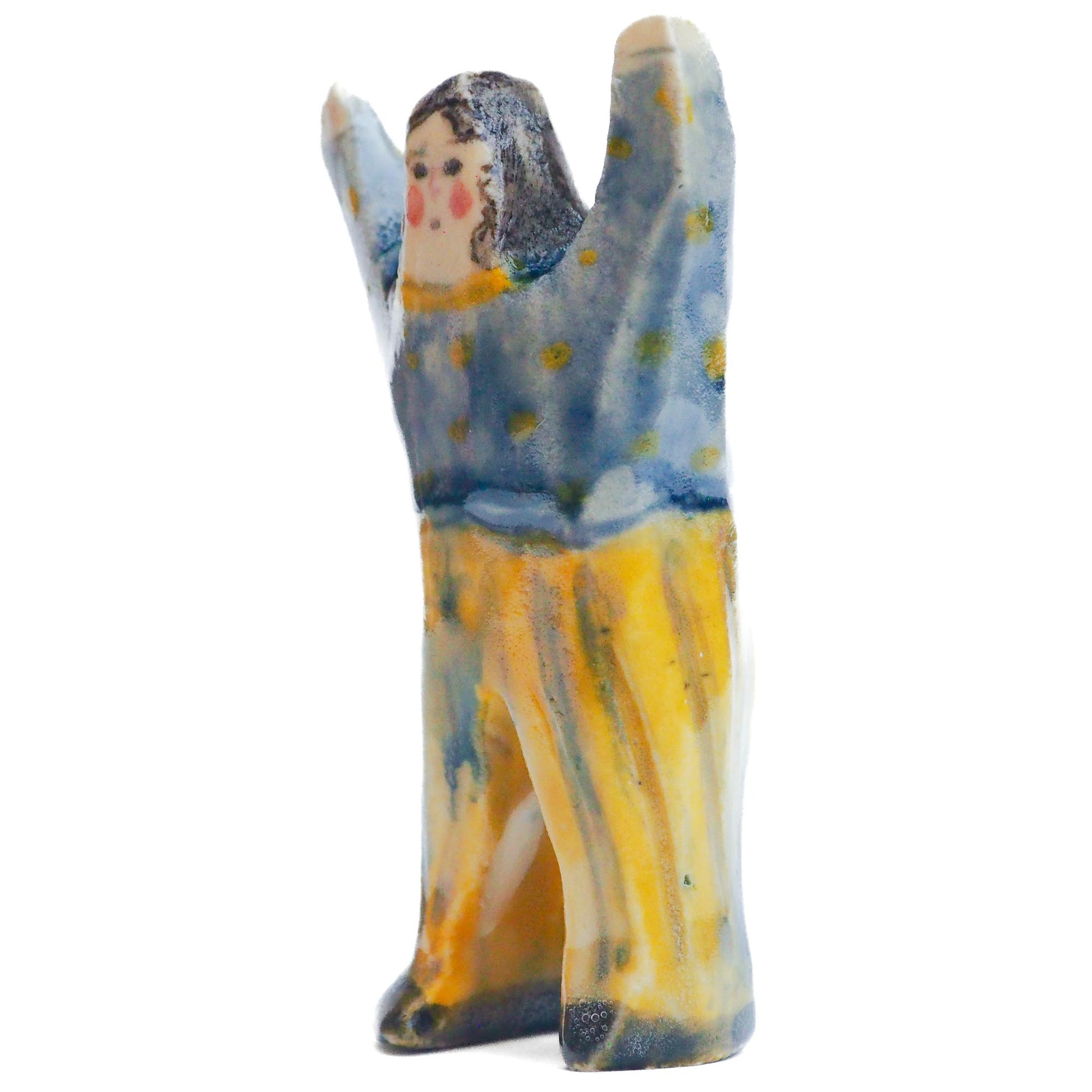 Handmade ceramic totem amulet figurine hand painted by Idania Salcido, the artist behind Danita art. Ceramic simulates carved wood with colorful glazes.