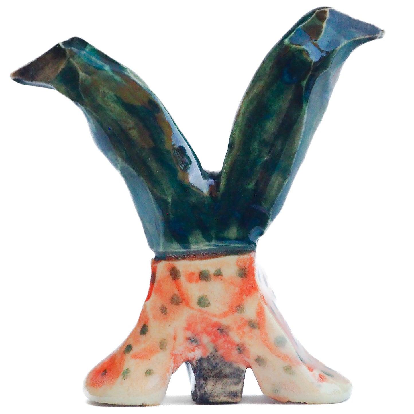 Handmade ceramic totem amulet figurine hand painted by Idania Salcido, the artist behind Danita art. Ceramic simulates carved wood with colorful glazes.