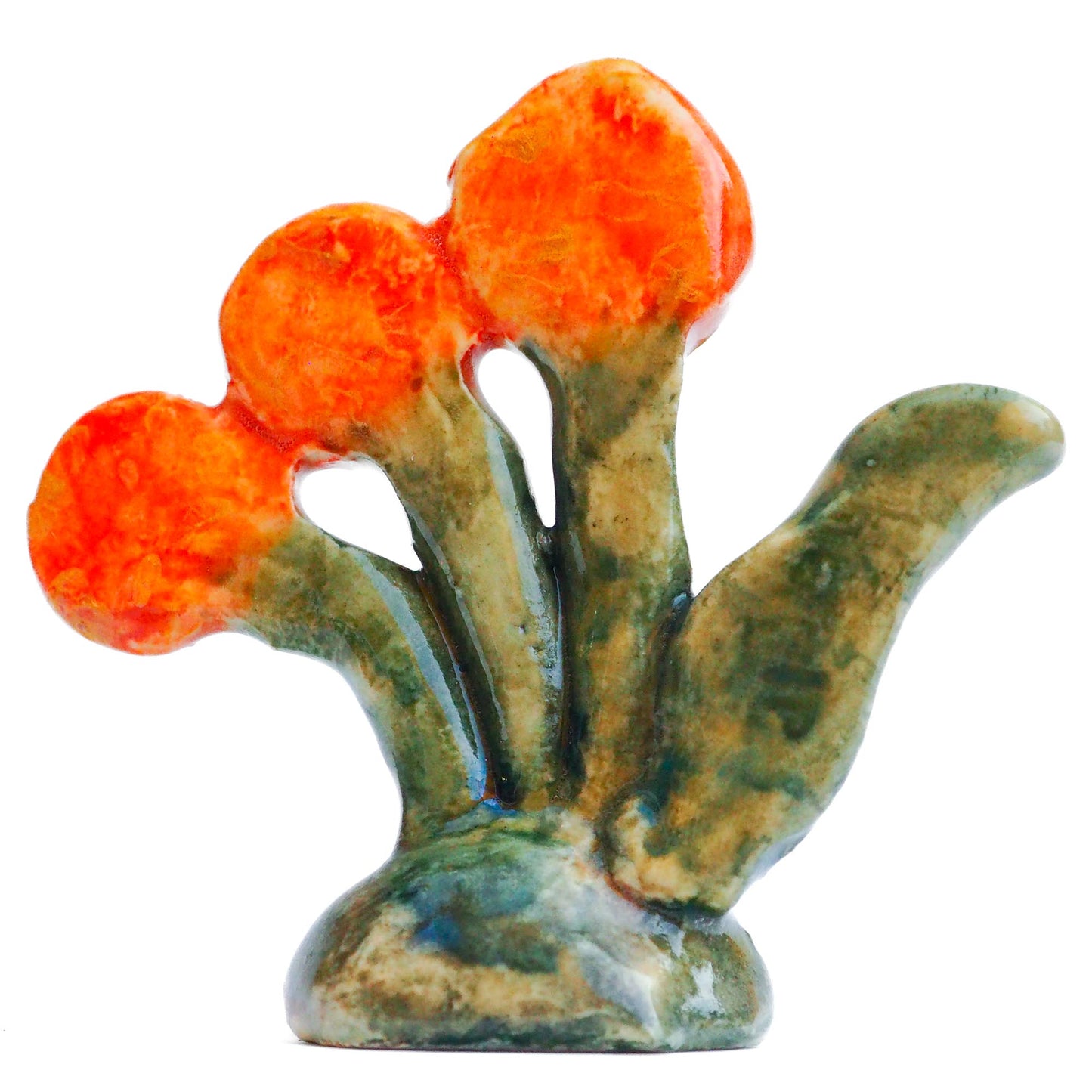 Handmade ceramic flower totem amulet figurine hand painted by Idania Salcido, the artist behind Danita art. Ceramic simulates carved wood with colorful glazes.