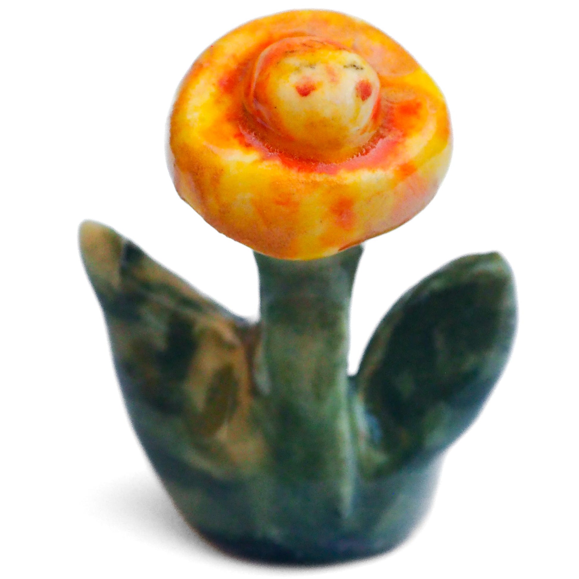 Handmade ceramic flower totem amulet figurine hand painted by Idania Salcido, the artist behind Danita art. Ceramic simulates carved wood with colorful glazes.