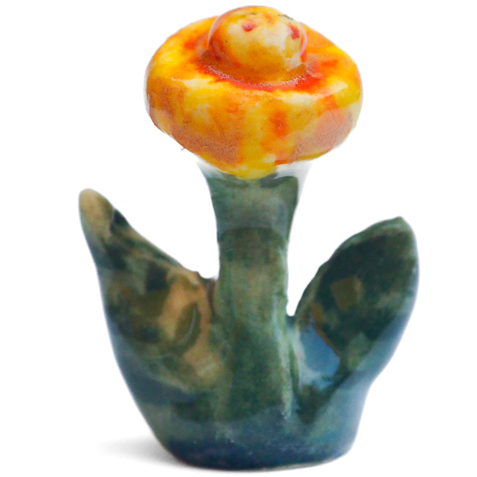 Handmade ceramic flower totem amulet figurine hand painted by Idania Salcido, the artist behind Danita art. Ceramic simulates carved wood with colorful glazes.