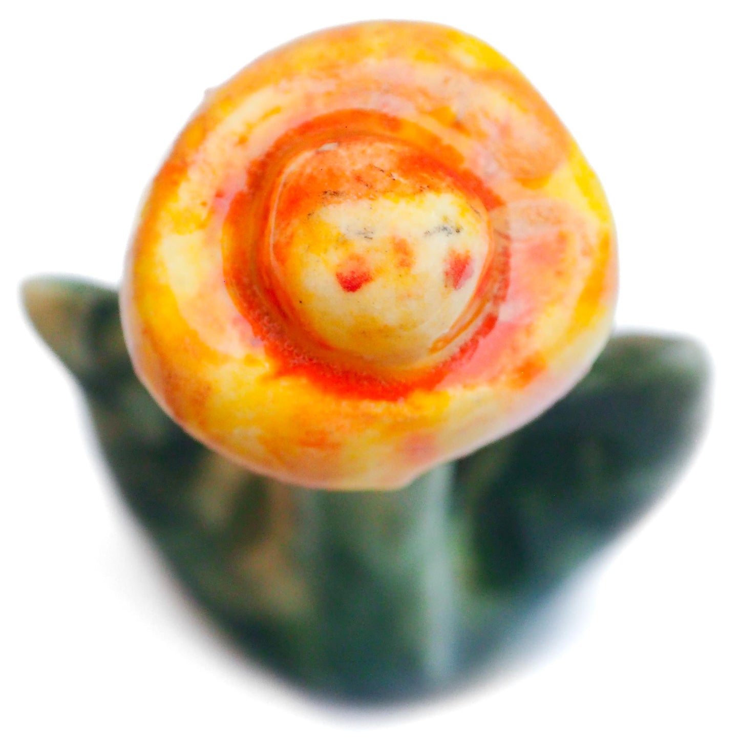 Handmade ceramic flower totem amulet figurine hand painted by Idania Salcido, the artist behind Danita art. Ceramic simulates carved wood with colorful glazes.
