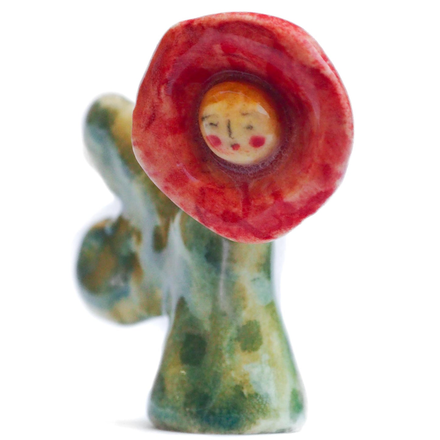 Handmade ceramic flower totem amulet figurine hand painted by Idania Salcido, the artist behind Danita art. Ceramic simulates carved wood with colorful glazes.