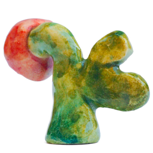 Handmade ceramic flower totem amulet figurine hand painted by Idania Salcido, the artist behind Danita art. Ceramic simulates carved wood with colorful glazes.
