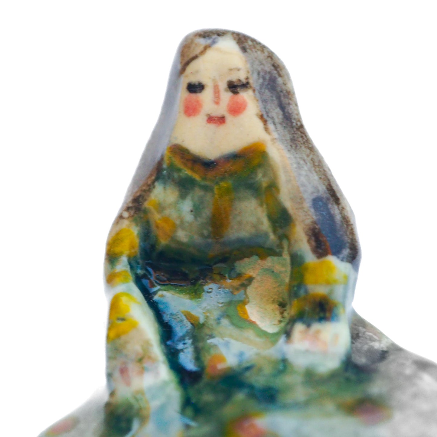 Handmade ceramic totem amulet figurine, hand-painted by artist Idania Salcido, the artist behind Danita art. Wonderful ceramic that simulates carved wood, hand made and painted by hand.