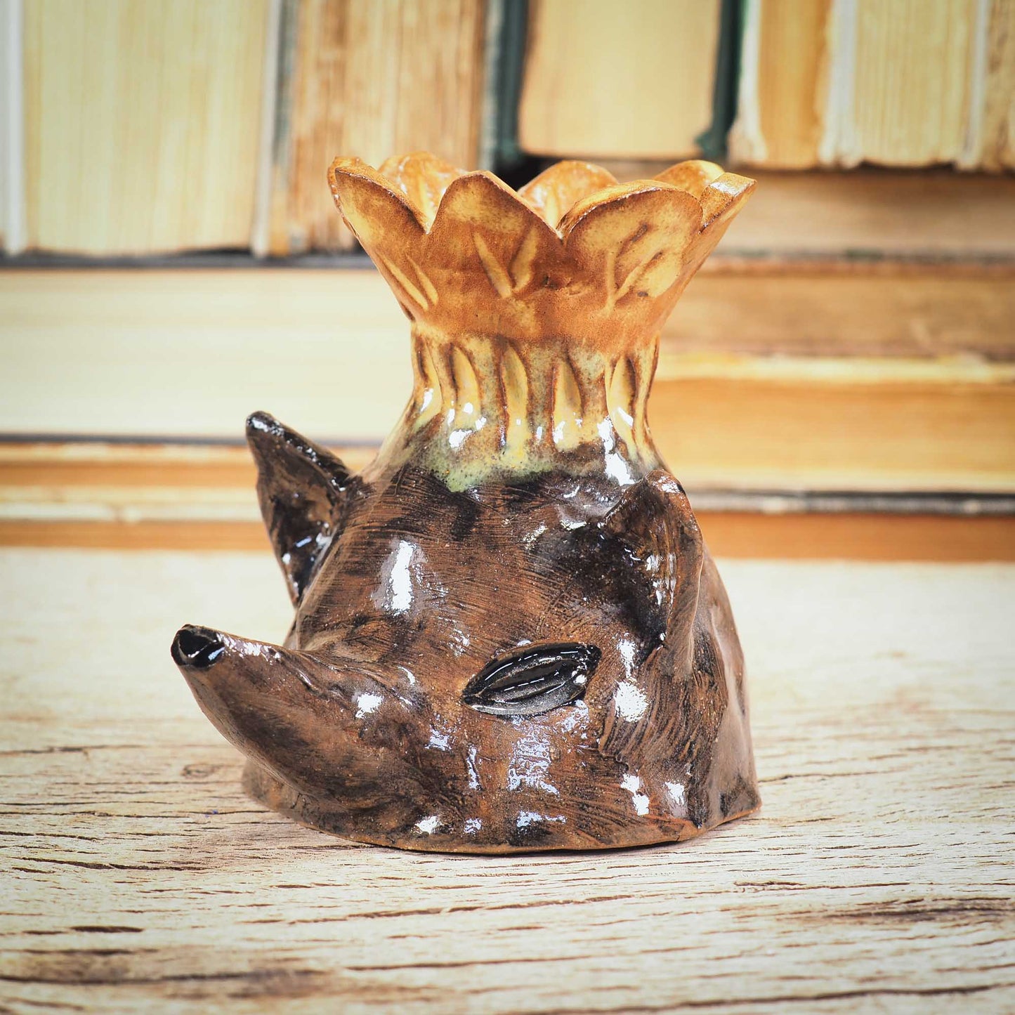 CERAMIC WOLF CANDLE HOLDER