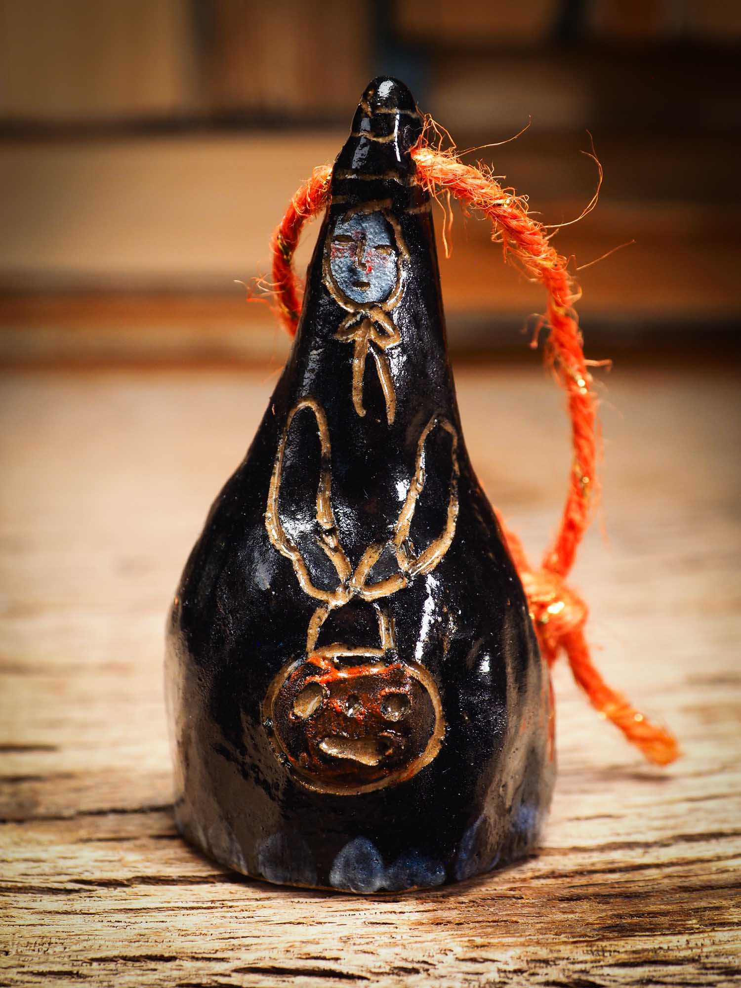 Original handmade ceramic candy corn ornament by Idania Salcido Danita Art with thread is perfect Halloween decoration! Stands on its own or hangs from window