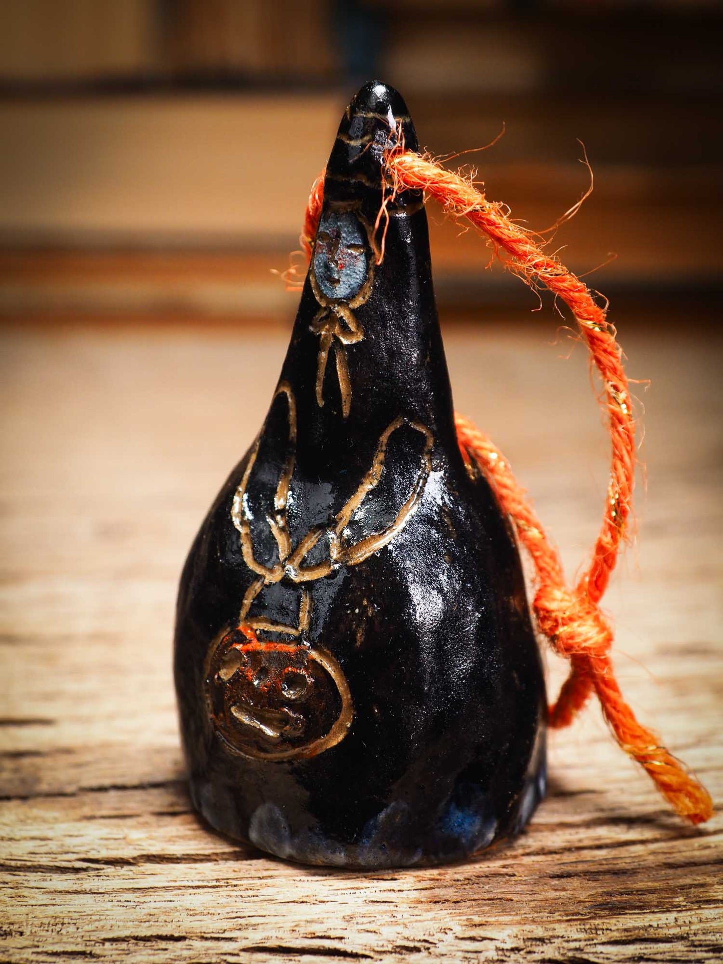 Original handmade ceramic candy corn ornament by Idania Salcido Danita Art with thread is perfect Halloween decoration! Stands on its own or hangs from window