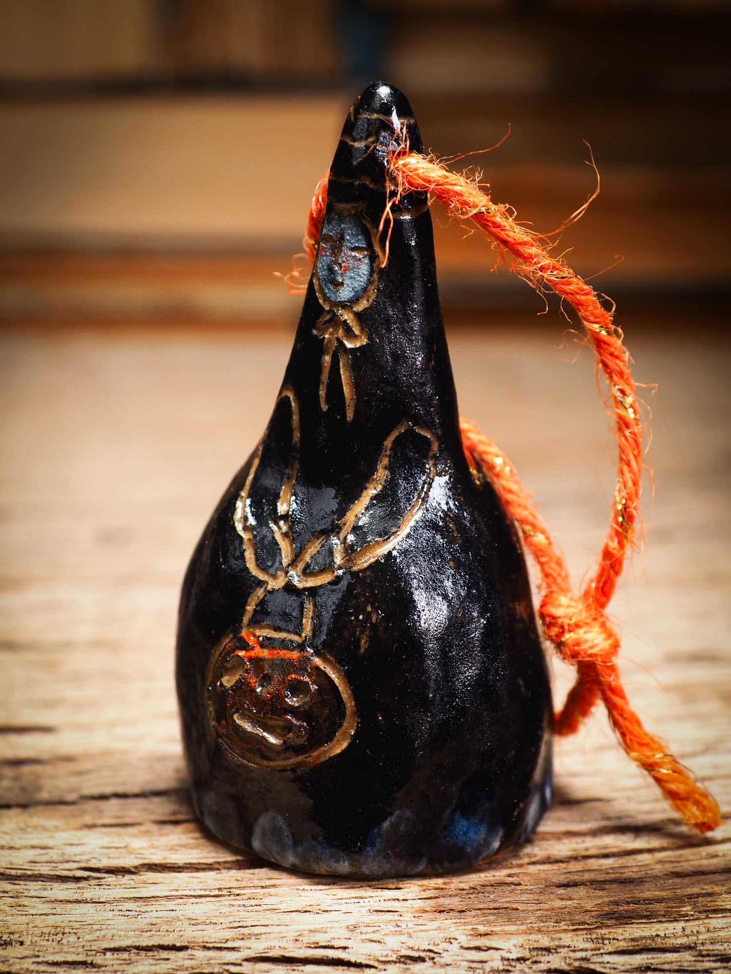 Original handmade ceramic candy corn ornament by Idania Salcido Danita Art with thread is perfect Halloween decoration! Stands on its own or hangs from window