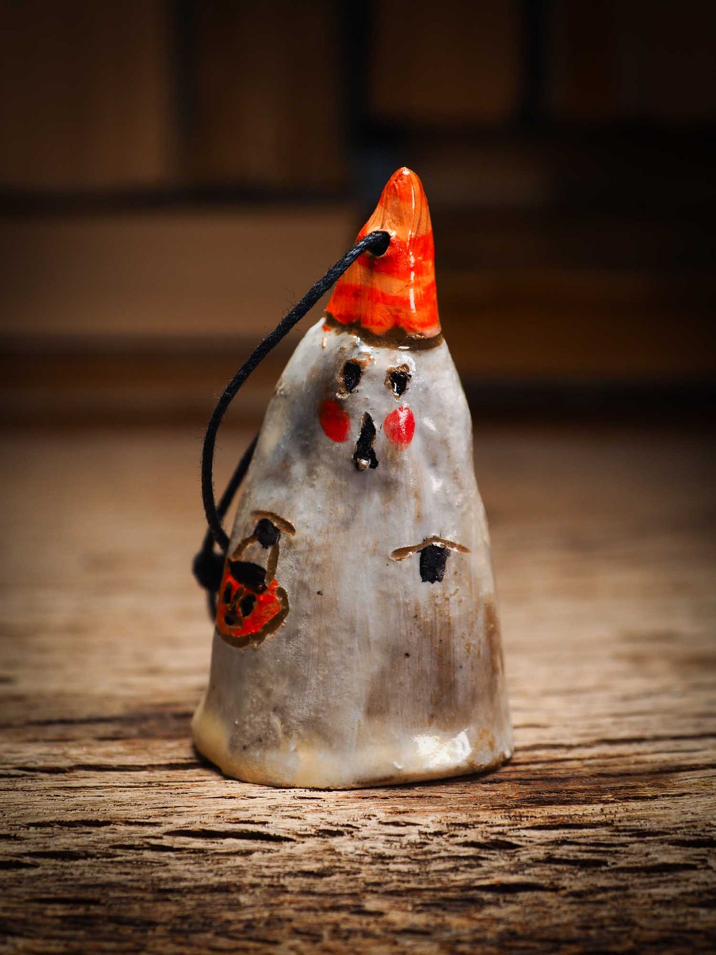 Original handmade ceramic sheet ghost ornament by Idania Salcido Danita Art with thread is perfect Halloween decoration! Stands on its own or hangs from window