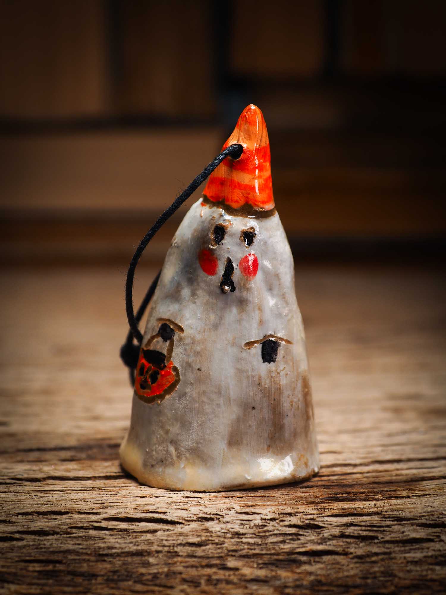 Original handmade ceramic sheet ghost ornament by Idania Salcido Danita Art with thread is perfect Halloween decoration! Stands on its own or hangs from window