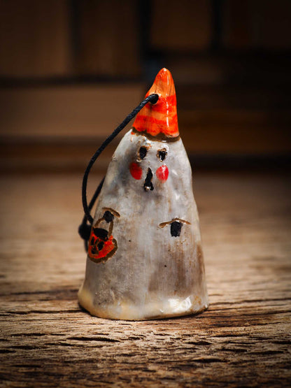 Original handmade ceramic sheet ghost ornament by Idania Salcido Danita Art with thread is perfect Halloween decoration! Stands on its own or hangs from window