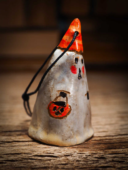 Original handmade ceramic sheet ghost ornament by Idania Salcido Danita Art with thread is perfect Halloween decoration! Stands on its own or hangs from window