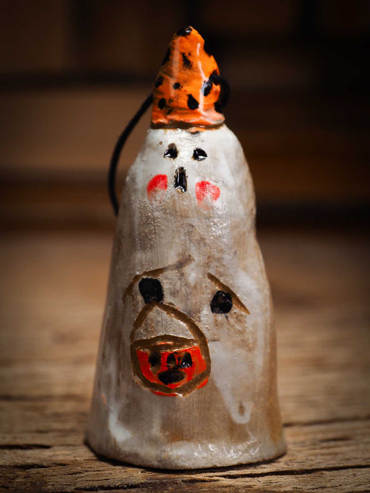 Original handmade ceramic sheet ghost ornament by Idania Salcido Danita Art with thread is perfect Halloween decoration! Stands on its own or hangs from window