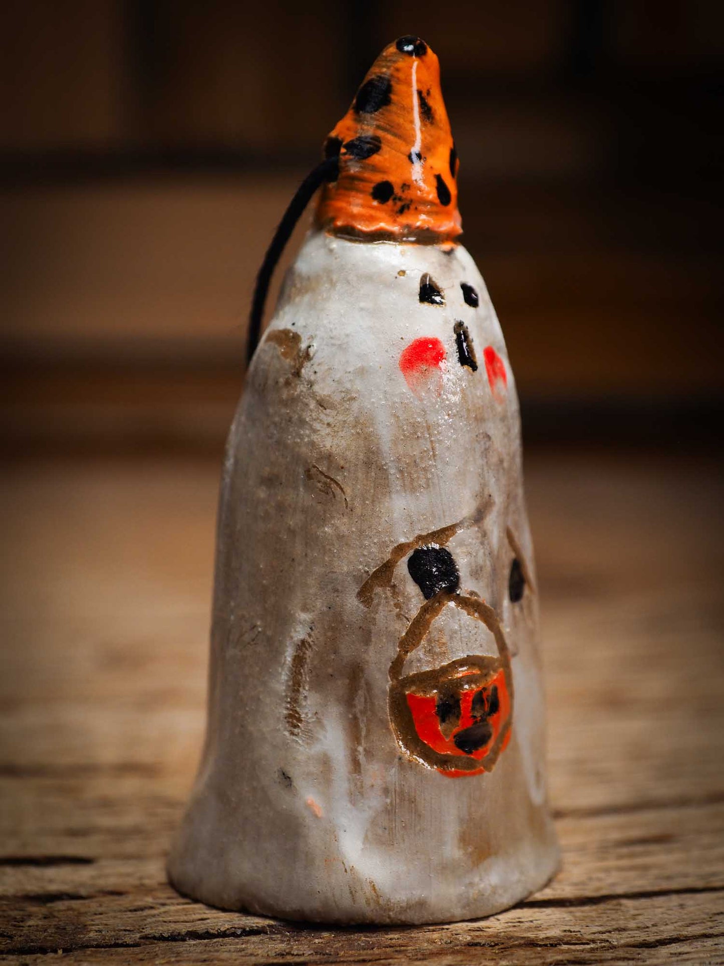Original handmade ceramic sheet ghost ornament by Idania Salcido Danita Art with thread is perfect Halloween decoration! Stands on its own or hangs from window