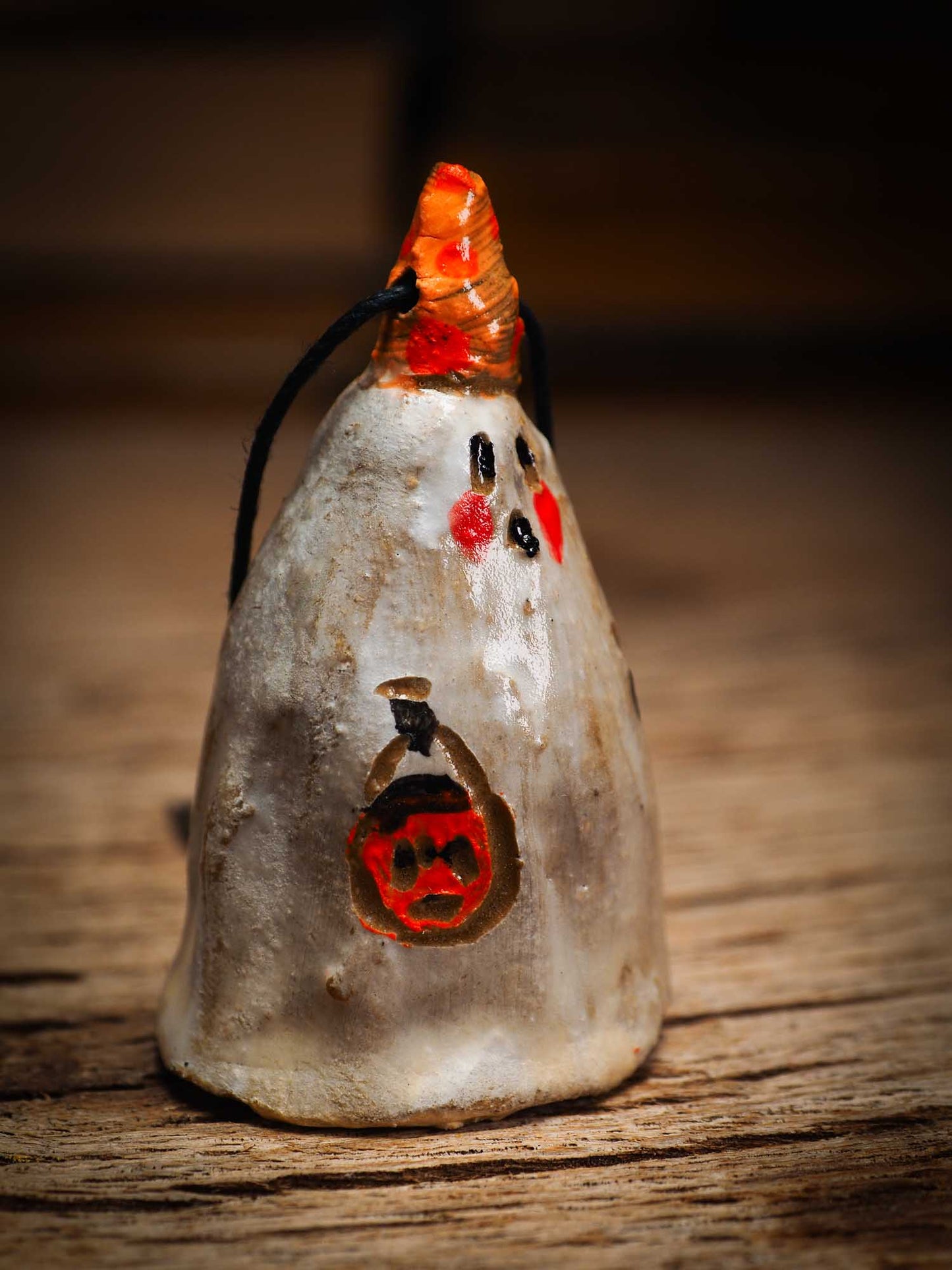 Original handmade ceramic sheet ghost ornament by Idania Salcido Danita Art with thread is perfect Halloween decoration! Stands on its own or hangs from window