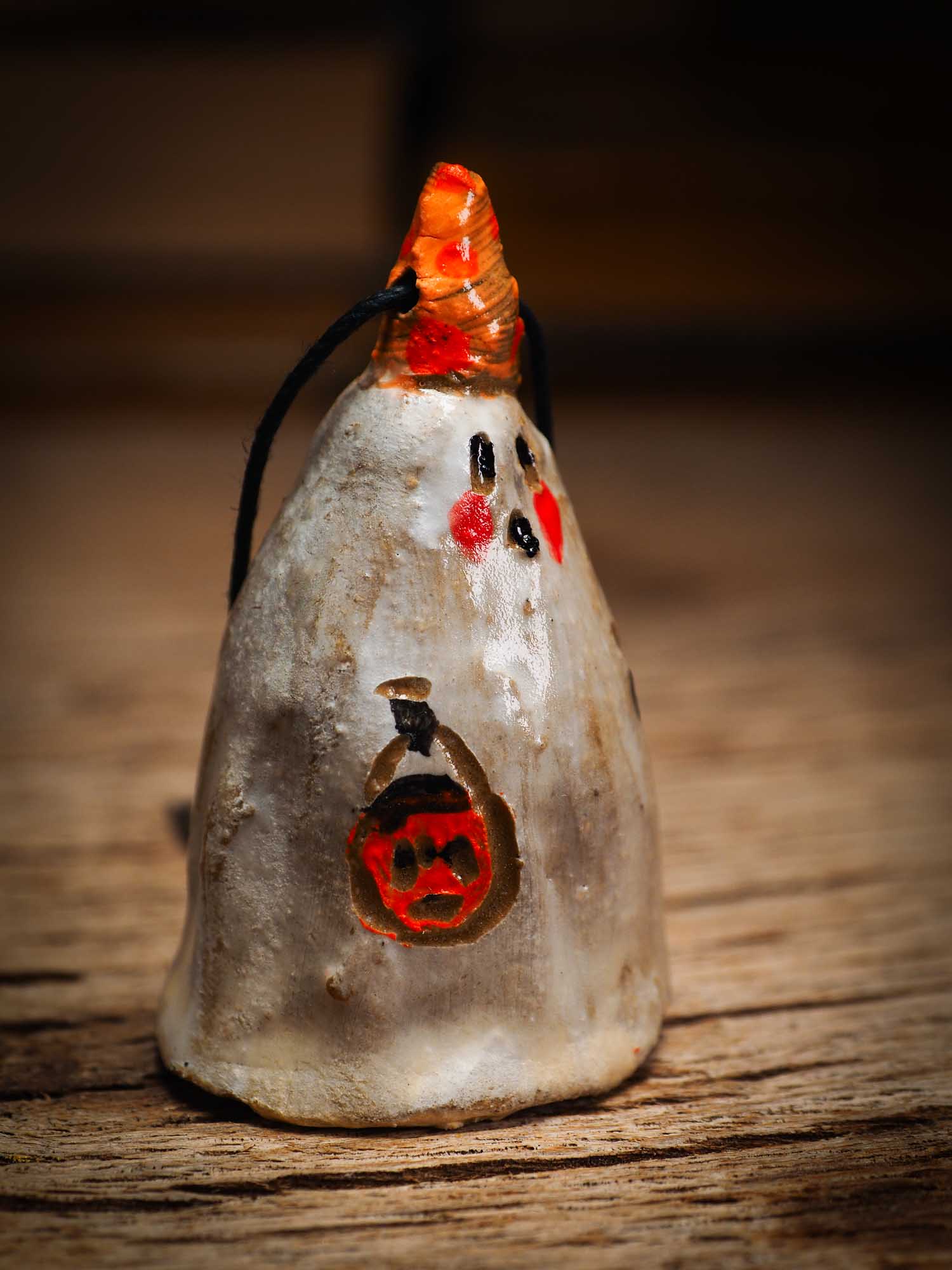 Original handmade ceramic sheet ghost ornament by Idania Salcido Danita Art with thread is perfect Halloween decoration! Stands on its own or hangs from window