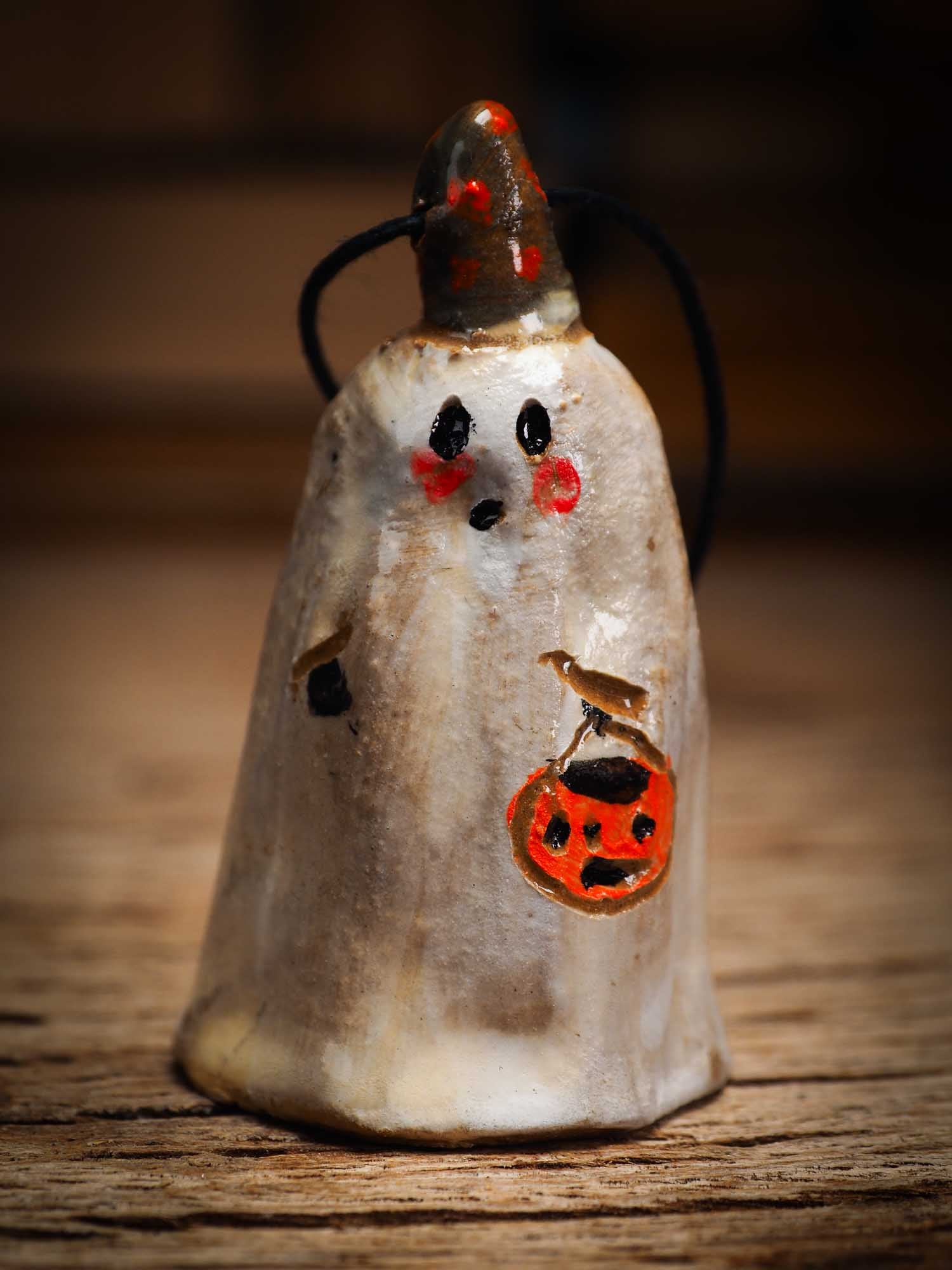 Original handmade ceramic sheet ghost ornament by Idania Salcido Danita Art with thread is perfect Halloween decoration! Stands on its own or hangs from window