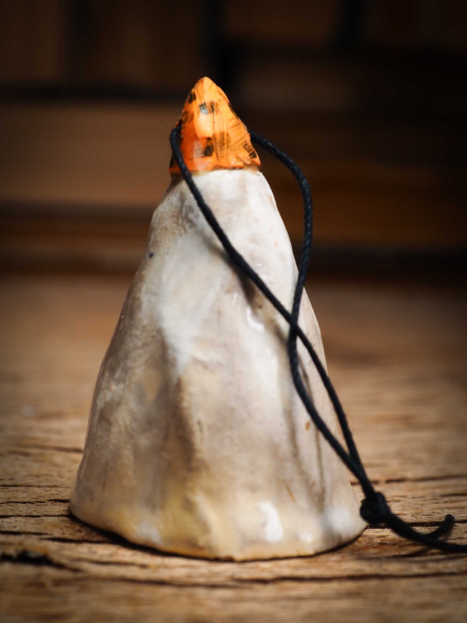 Original handmade ceramic sheet ghost ornament by Idania Salcido Danita Art with thread is perfect Halloween decoration! Stands on its own or hangs from window