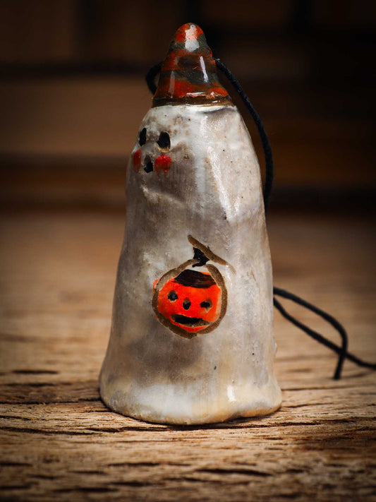Original handmade ceramic sheet ghost ornament by Idania Salcido Danita Art with thread is perfect Halloween decoration! Stands on its own or hangs from window
