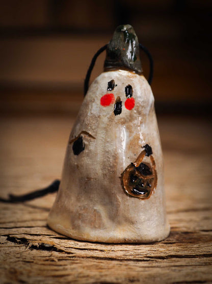 Original handmade ceramic sheet ghost ornament by Idania Salcido Danita Art with thread is perfect Halloween decoration! Stands on its own or hangs from window
