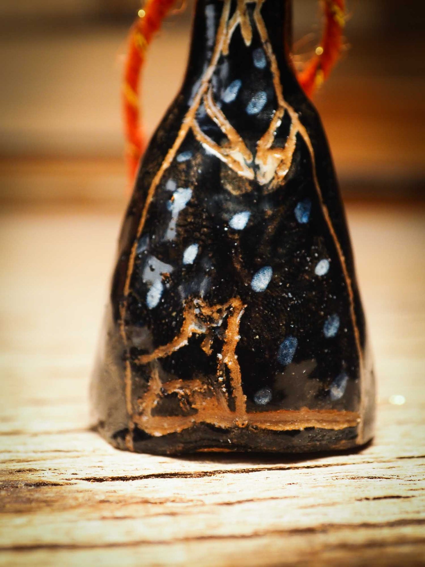 Original handmade ceramic black witch ornament by Idania Salcido Danita Art with thread is perfect Halloween decoration! Stands on its own or hangs from window