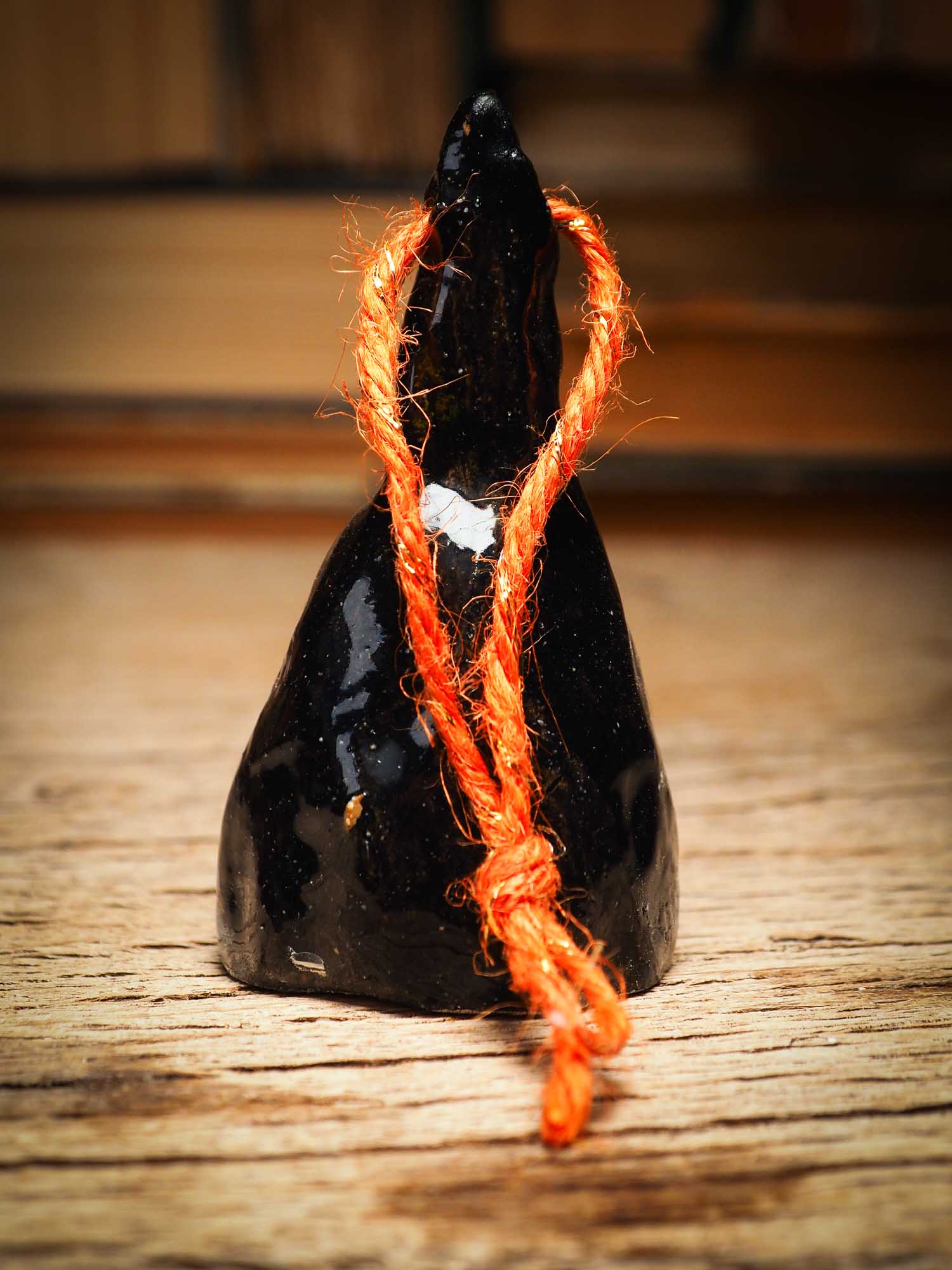 Original handmade ceramic black witch ornament by Idania Salcido Danita Art with thread is perfect Halloween decoration! Stands on its own or hangs from window