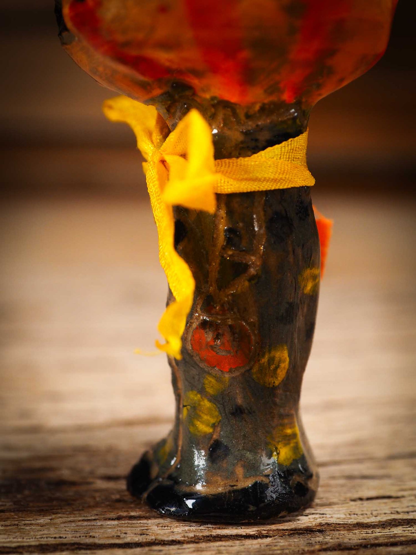 Original handmade ceramic jack-o-lantern pumpkin ornament by Idania Salcido Danita Art is a perfect Halloween decoration! Stands on its own or hangs from window