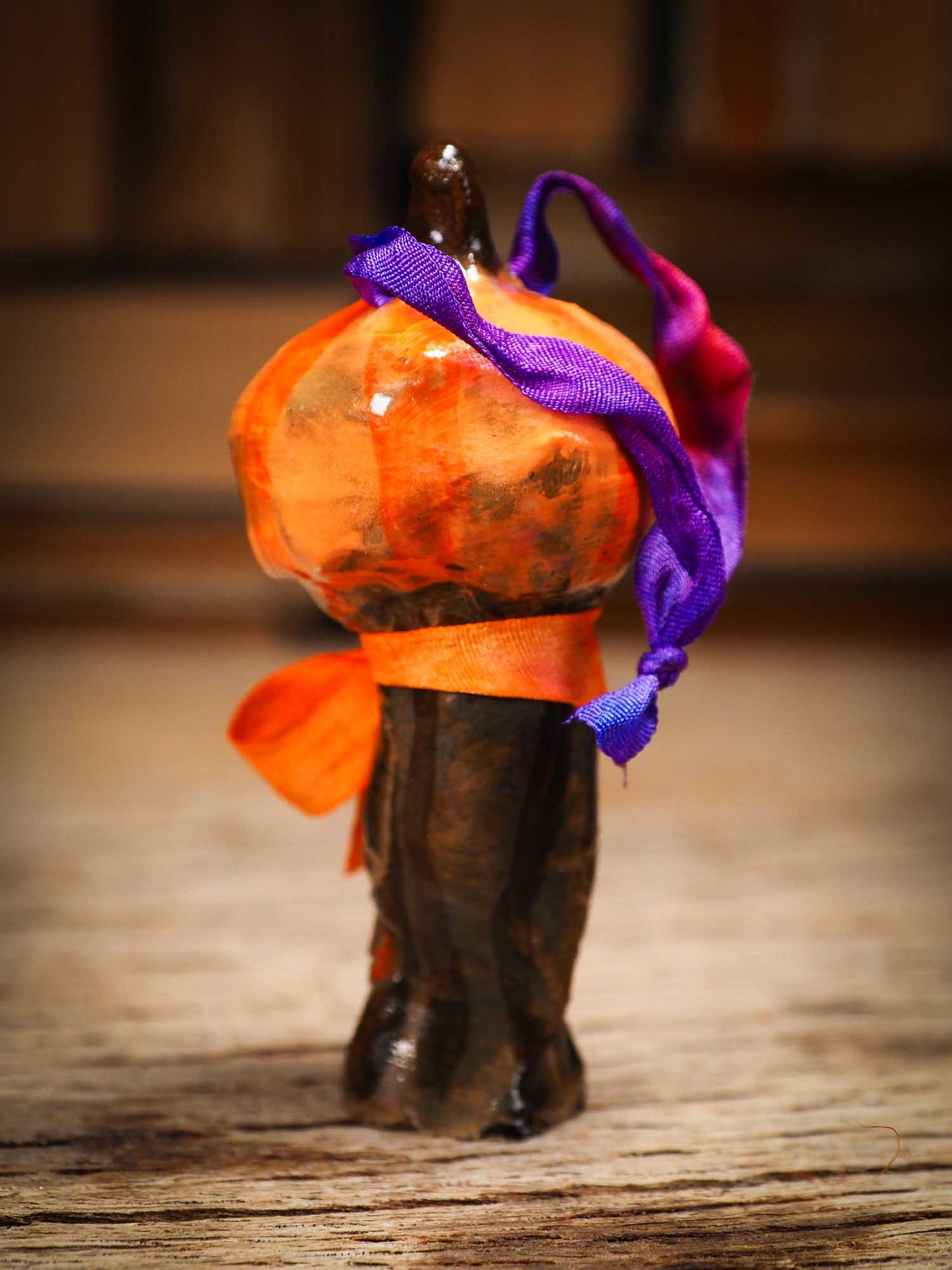 Original handmade ceramic jack-o-lantern pumpkin ornament by Idania Salcido Danita Art is a perfect Halloween decoration! Stands on its own or hangs from window