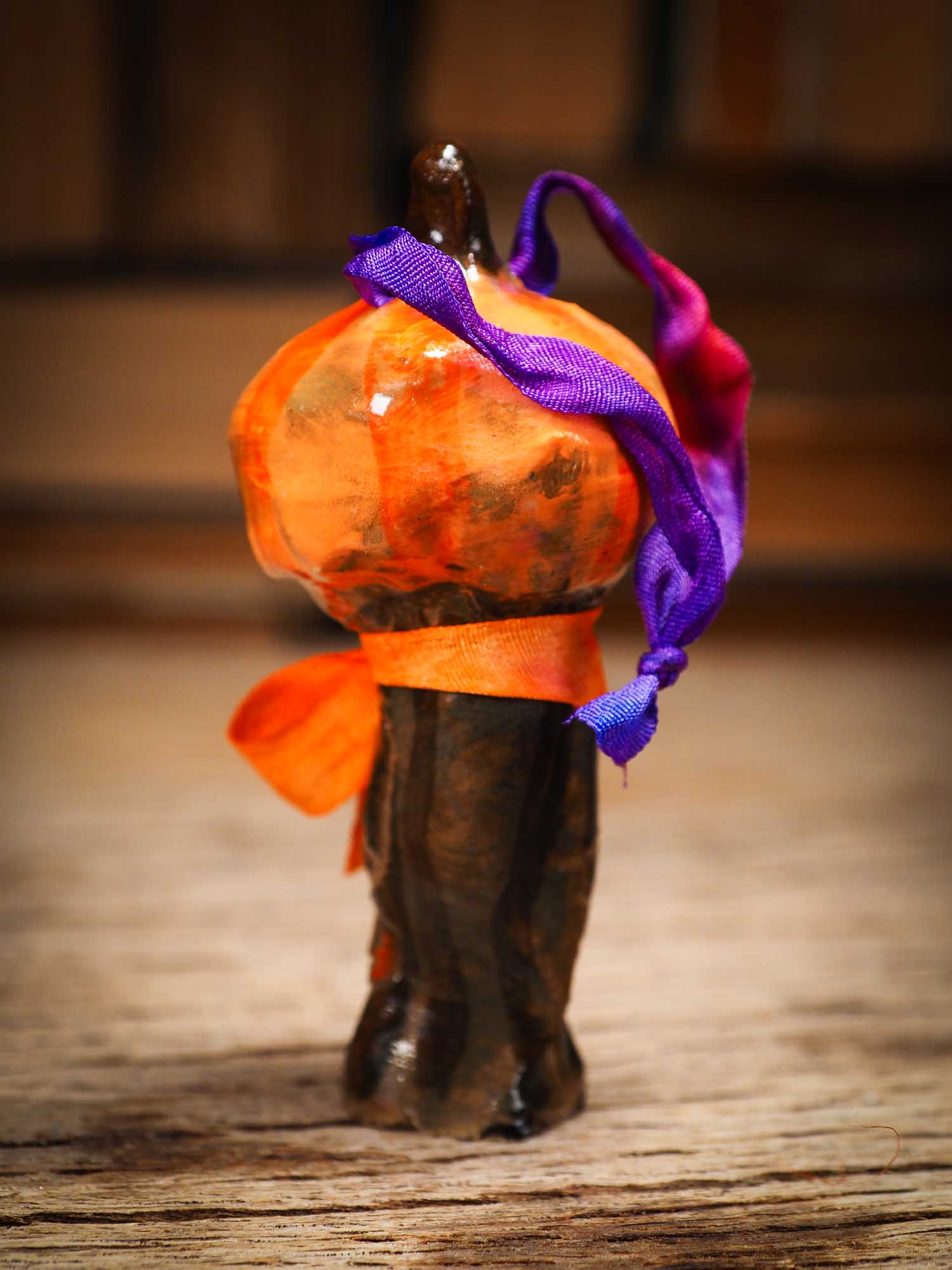 Original handmade ceramic jack-o-lantern pumpkin ornament by Idania Salcido Danita Art is a perfect Halloween decoration! Stands on its own or hangs from window