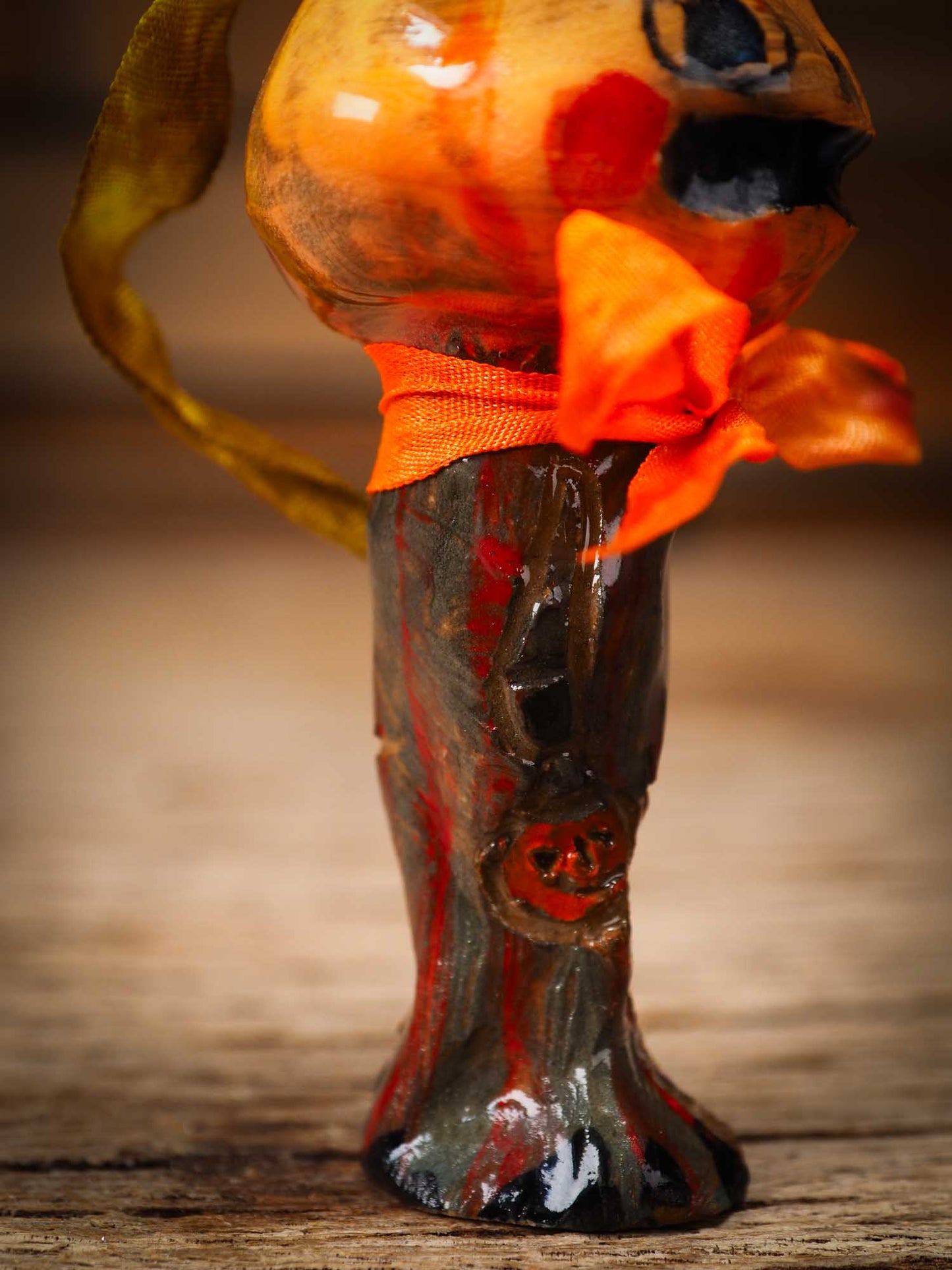 Original handmade ceramic jack-o-lantern pumpkin ornament by Idania Salcido Danita Art is a perfect Halloween decoration! Stands on its own or hangs from window