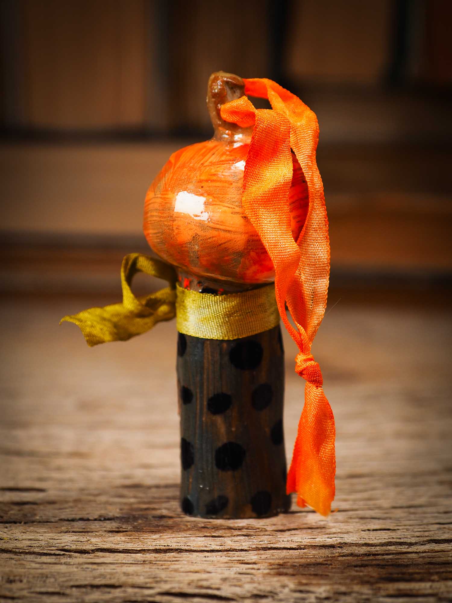 Original handmade ceramic jack-o-lantern pumpkin ornament by Idania Salcido Danita Art is a perfect Halloween decoration! Stands on its own or hangs from window