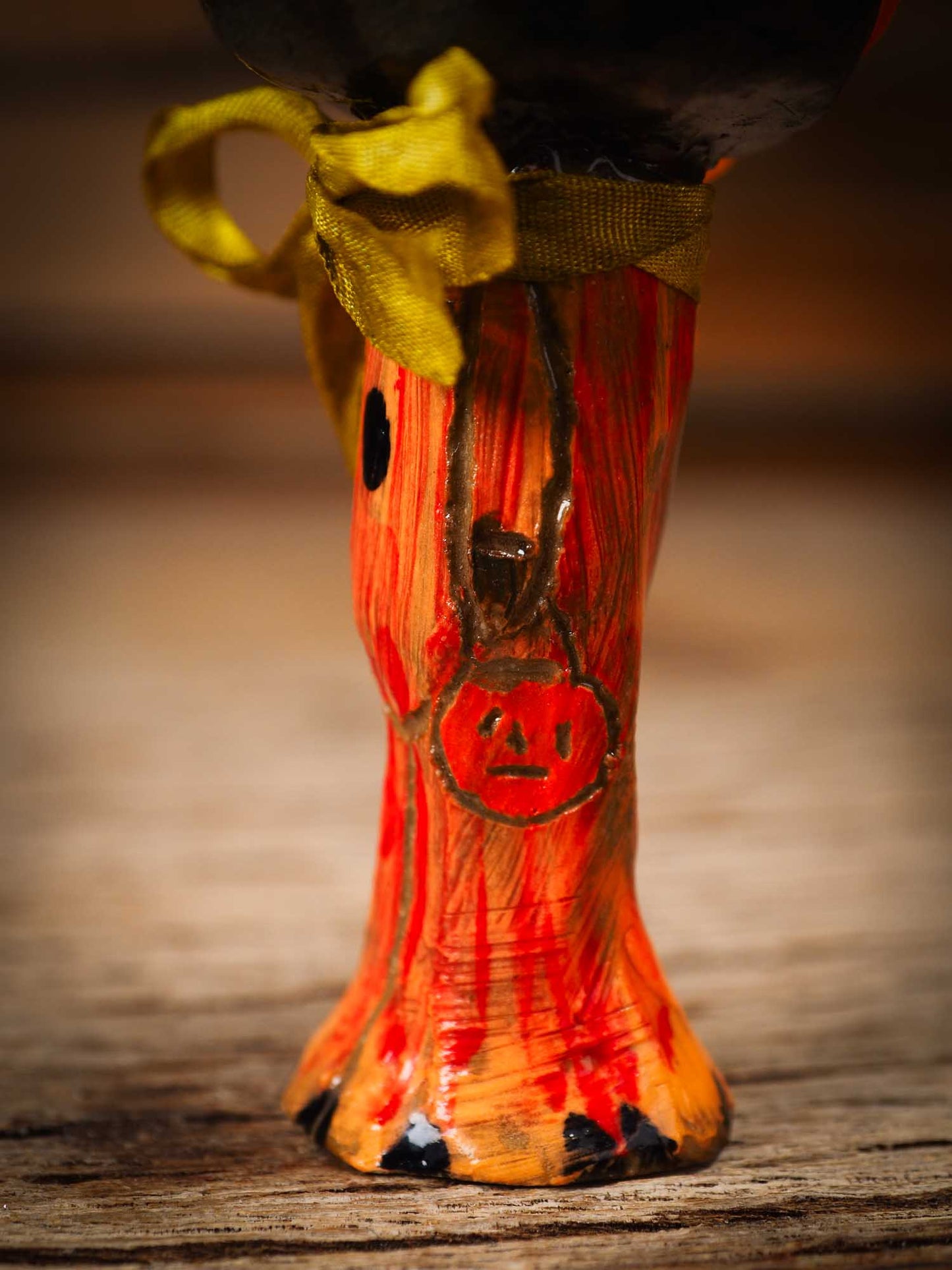 Original handmade ceramic jack-o-lantern pumpkin ornament by Idania Salcido Danita Art is a perfect Halloween decoration! Stands on its own or hangs from window