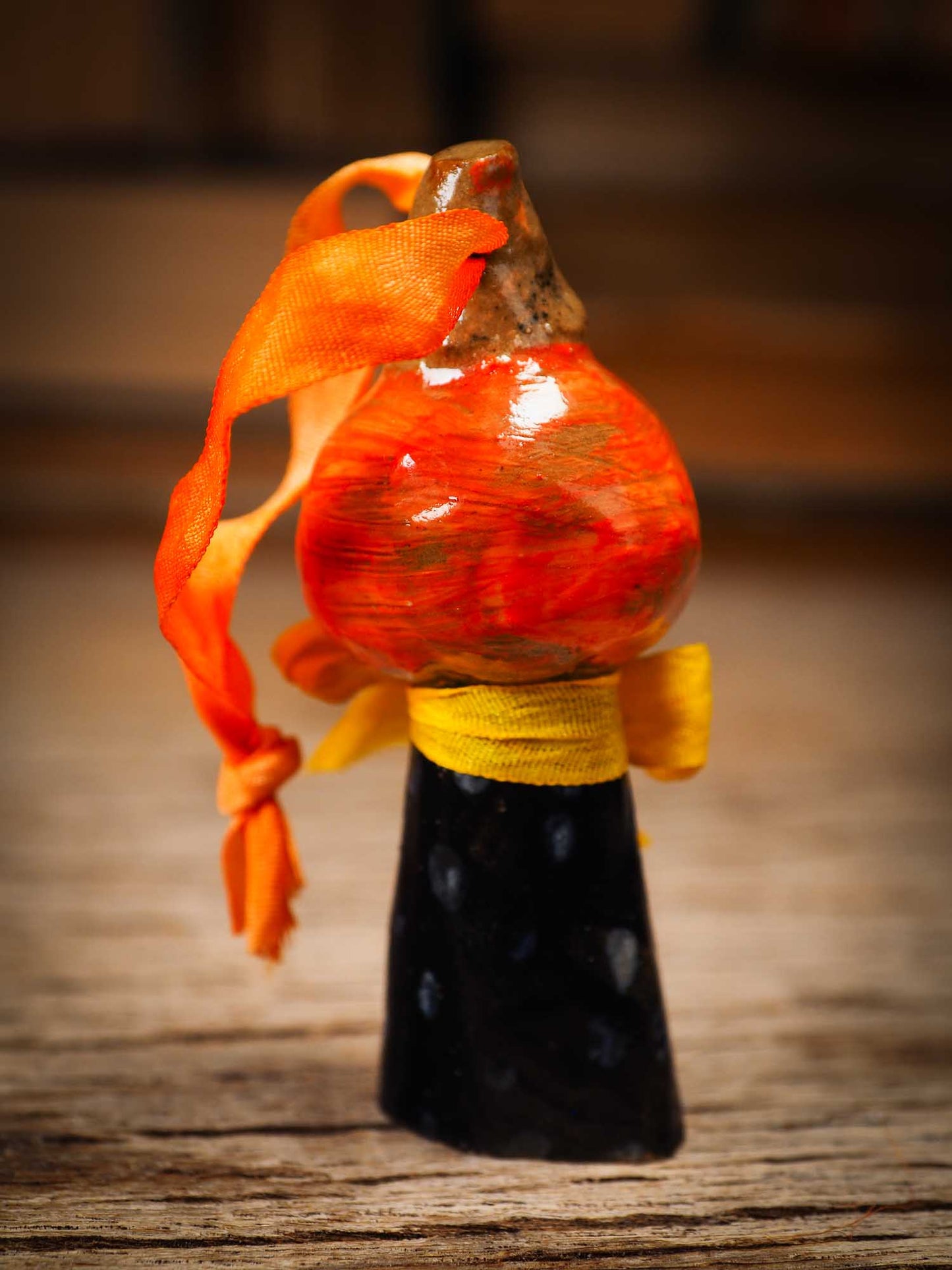 Original handmade ceramic jack-o-lantern pumpkin ornament by Idania Salcido Danita Art is a perfect Halloween decoration! Stands on its own or hangs from window