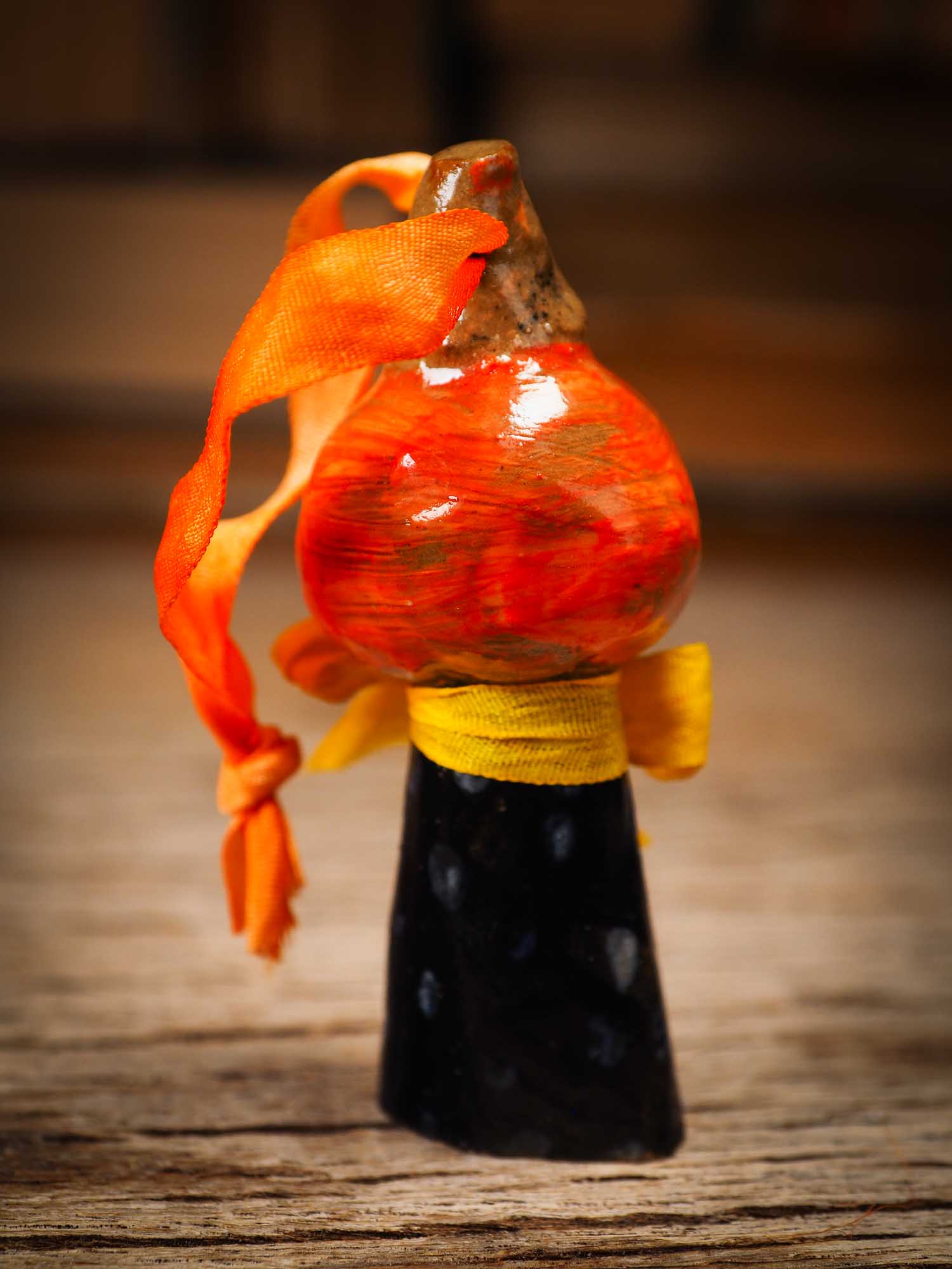 Original handmade ceramic jack-o-lantern pumpkin ornament by Idania Salcido Danita Art is a perfect Halloween decoration! Stands on its own or hangs from window