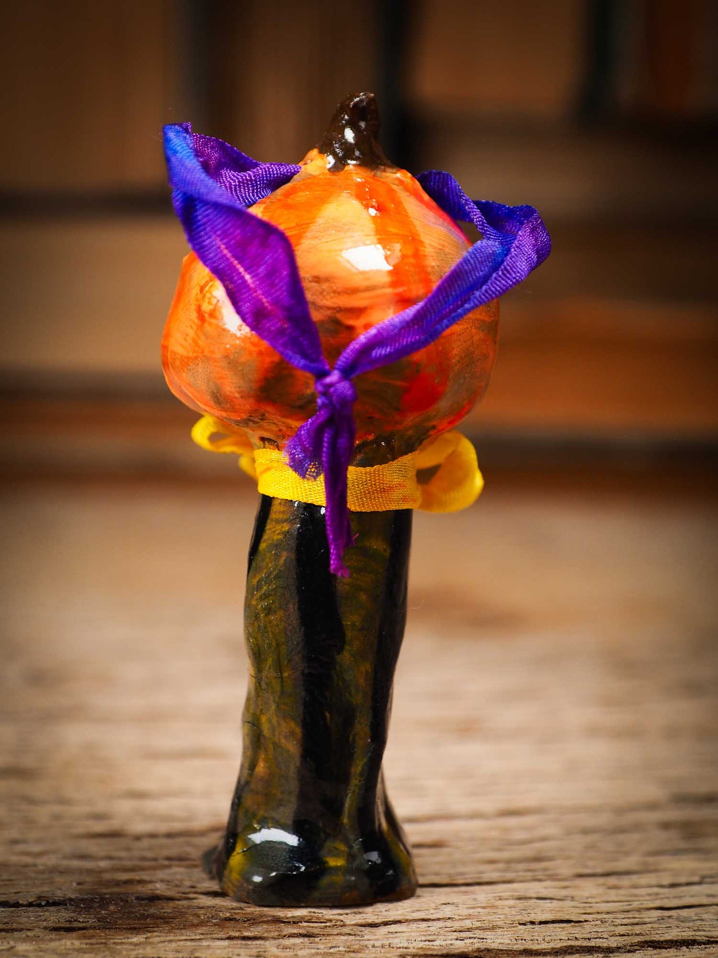 Original handmade ceramic jack-o-lantern pumpkin ornament by Idania Salcido Danita Art is a perfect Halloween decoration! Stands on its own or hangs from window