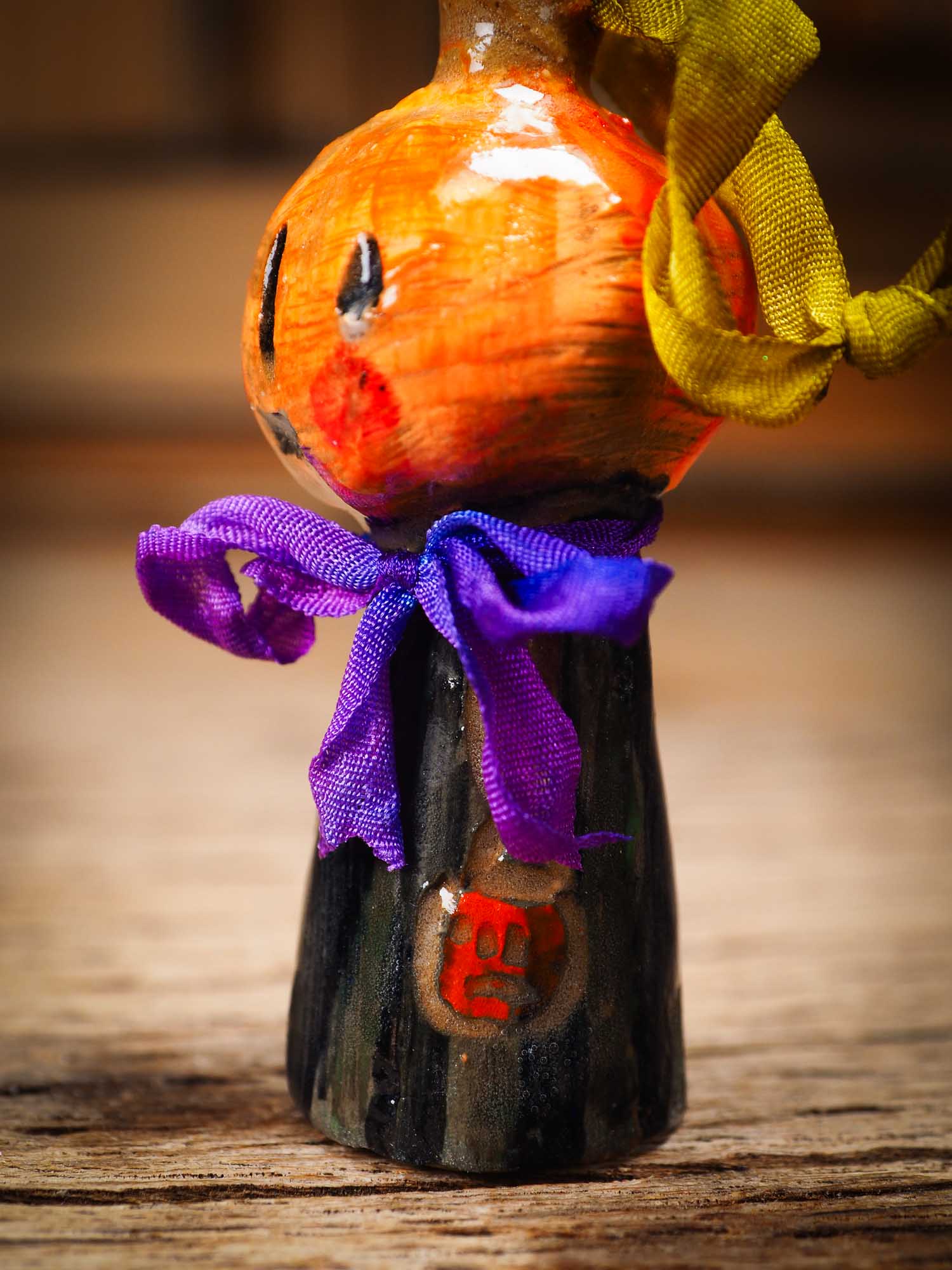 Original handmade ceramic jack-o-lantern pumpkin ornament by Idania Salcido Danita Art is a perfect Halloween decoration! Stands on its own or hangs from window