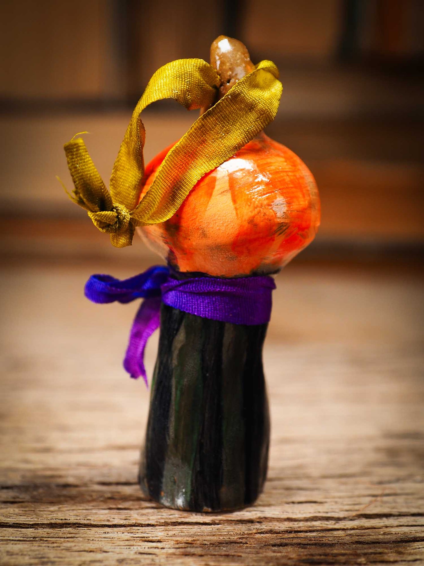 Original handmade ceramic jack-o-lantern pumpkin ornament by Idania Salcido Danita Art is a perfect Halloween decoration! Stands on its own or hangs from window