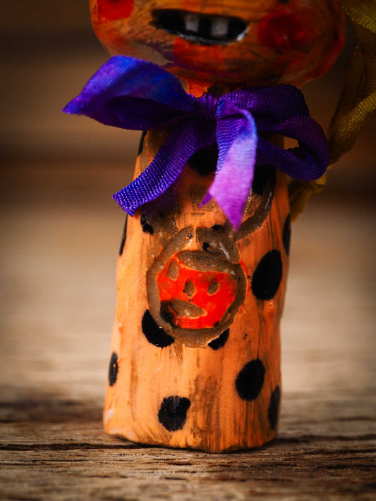 Original handmade ceramic jack-o-lantern pumpkin ornament by Idania Salcido Danita Art is a perfect Halloween decoration! Stands on its own or hangs from window