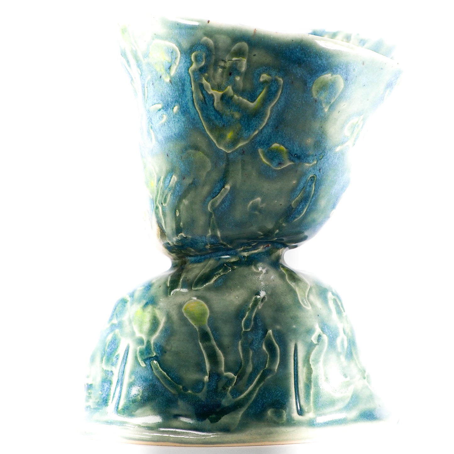Original hand-carved ceramic art vessel by Idania Salcido (Danita Art). Fired with rich cerulean and mossy glazes, celebrates knowledge, dedication and mastery.