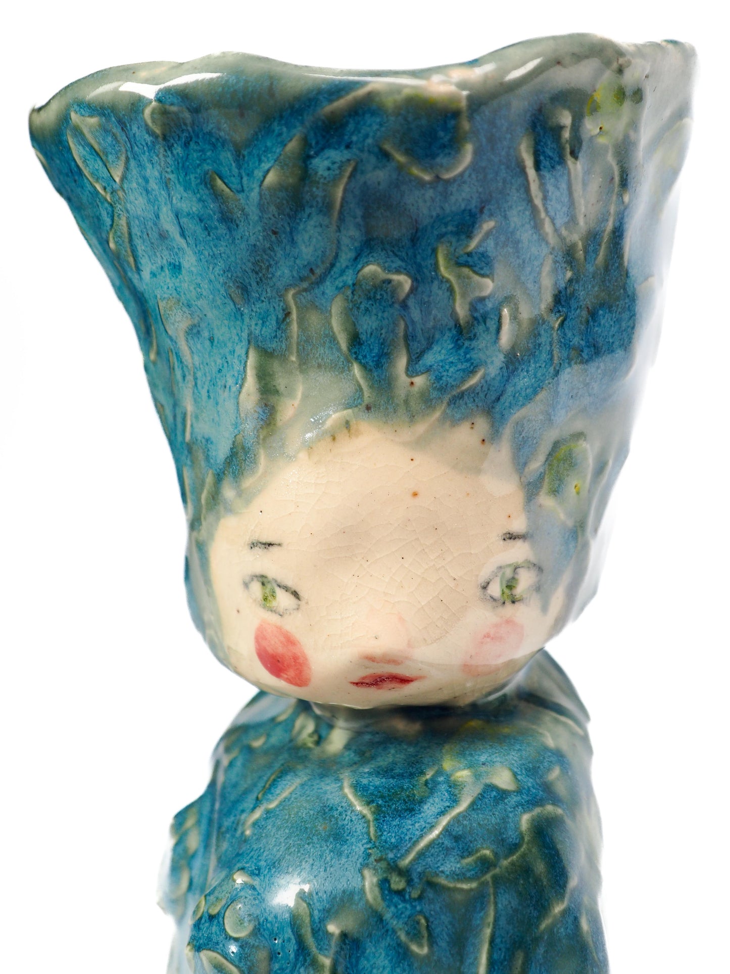 Original hand-carved ceramic art vessel by Idania Salcido (Danita Art). Fired with rich cerulean and mossy glazes, celebrates knowledge, dedication and mastery.