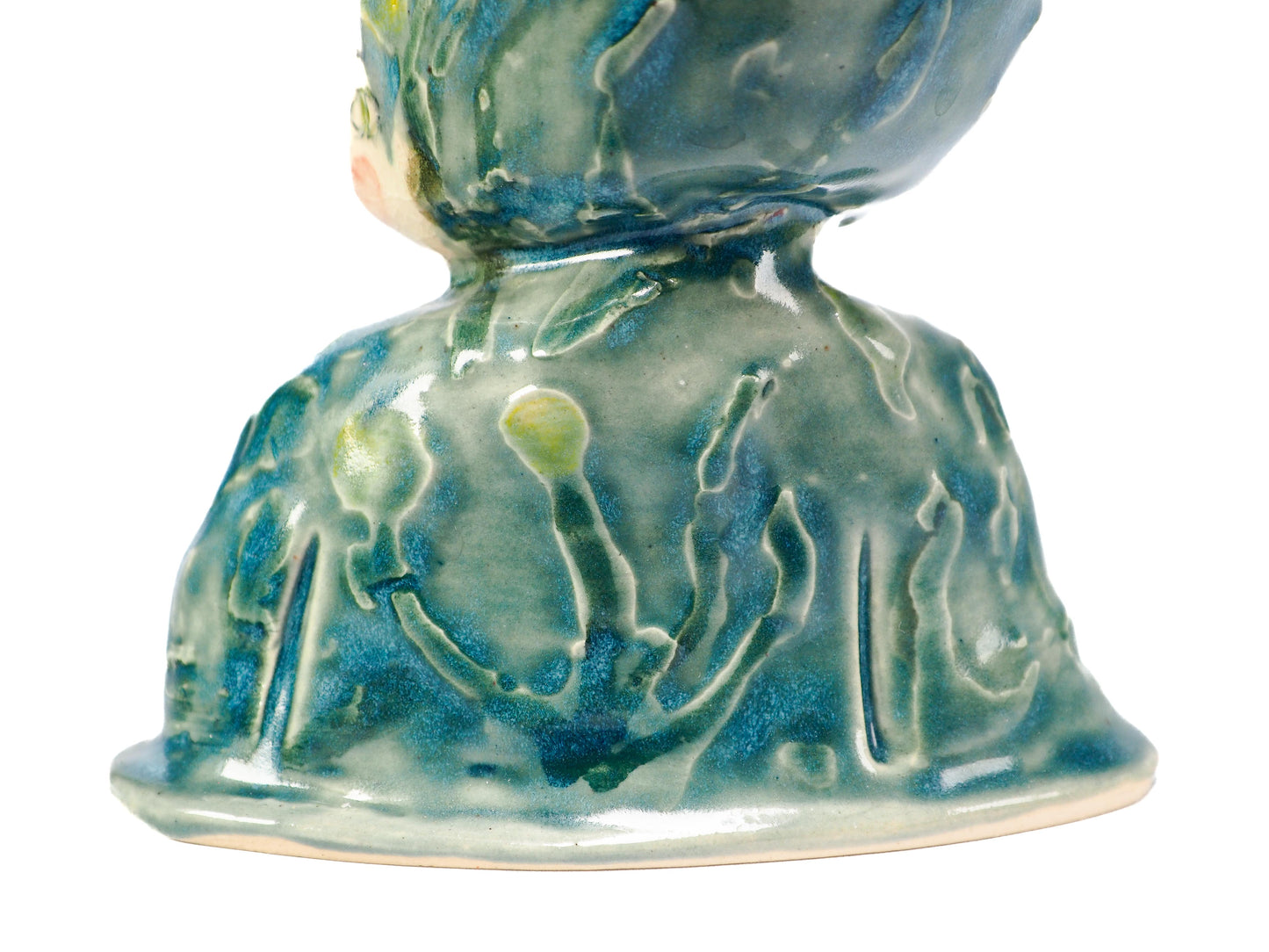 Original hand-carved ceramic art vessel by Idania Salcido (Danita Art). Fired with rich cerulean and mossy glazes, celebrates knowledge, dedication and mastery.