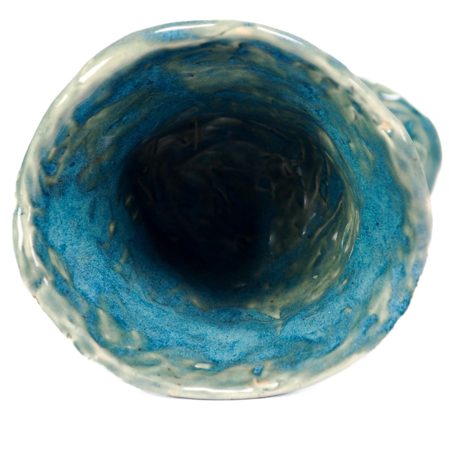 Original hand-carved ceramic art vessel by Idania Salcido (Danita Art). Fired with rich cerulean and mossy glazes, celebrates knowledge, dedication and mastery.