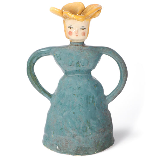 Original hand sculpted ceramic art vessel by Idania Salcido Danita Art. Teal, marigold yellow, and earthy glazes, celebrating confidence, bold personal presence.