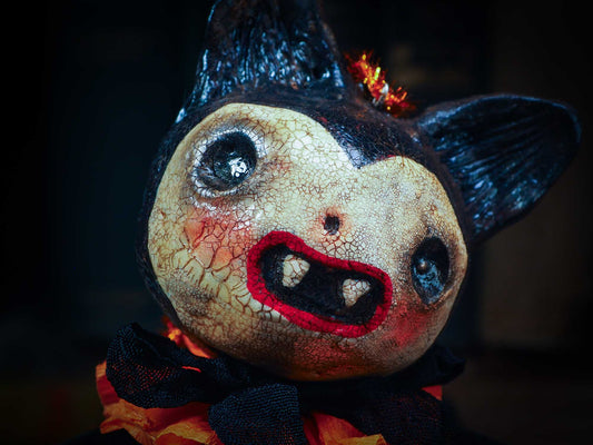 Adorable handmade spun cotton art doll figurines by Idania Salcido (Danita Art) are perfect as Halloween Home Decor. Ghosts, Pumpkins, Witches, Devils and more!