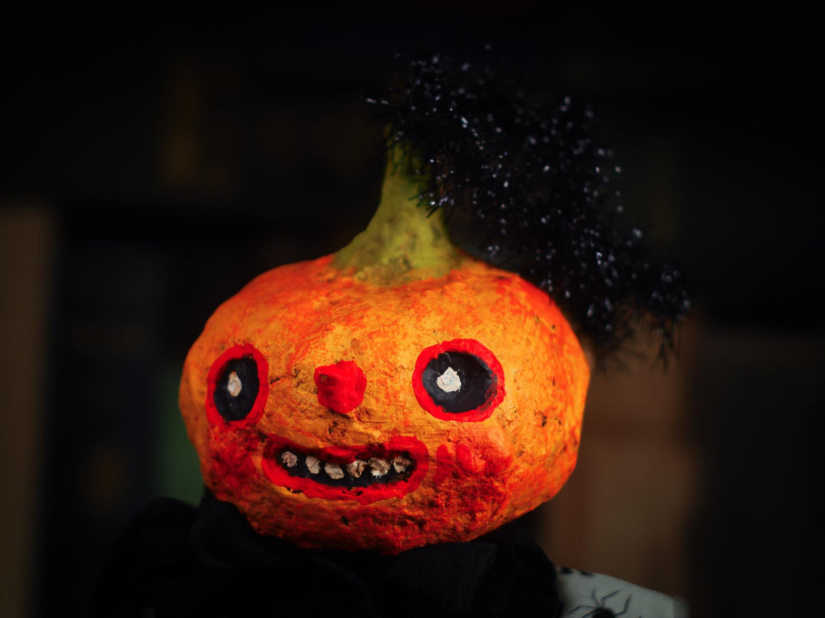An original spooky cute outsider folk art Halloween Doll by Idania Salcido (Danita Art). Hand made using spun cotton, paper and fabric to create the perfect Halloween ornament for your tree. Made for someone who appreciates fine and unique art gifts, with lots of love.