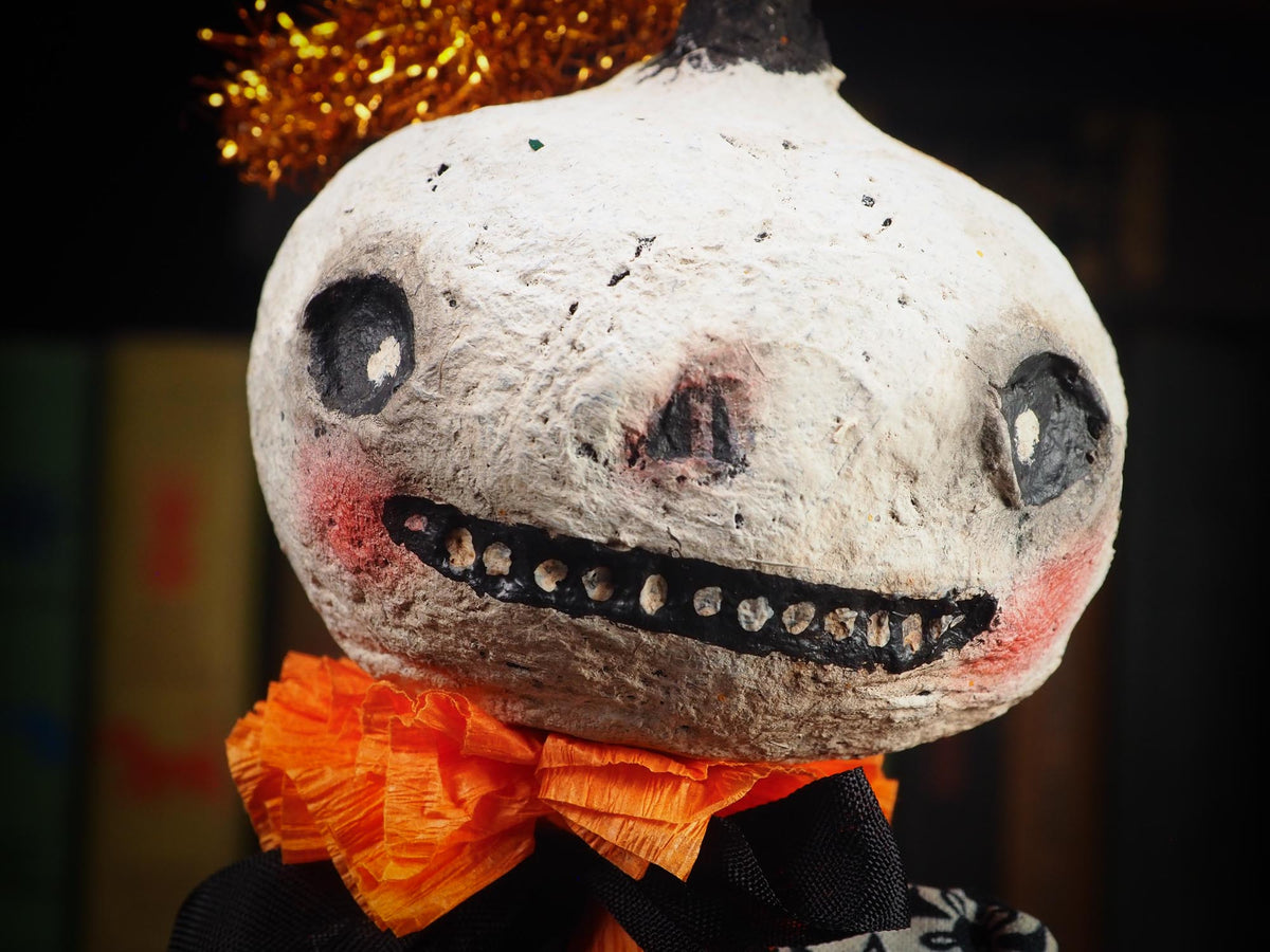 An original spooky cute outsider folk art Halloween Doll. Hand made using spun cotton, paper and fabric to create the perfect Halloween ornament for your tree. Specially made for someone who appreciates fine and unique art gifts, It is a one of a kind creation with an original design by Idania Salcido (Danita Art).