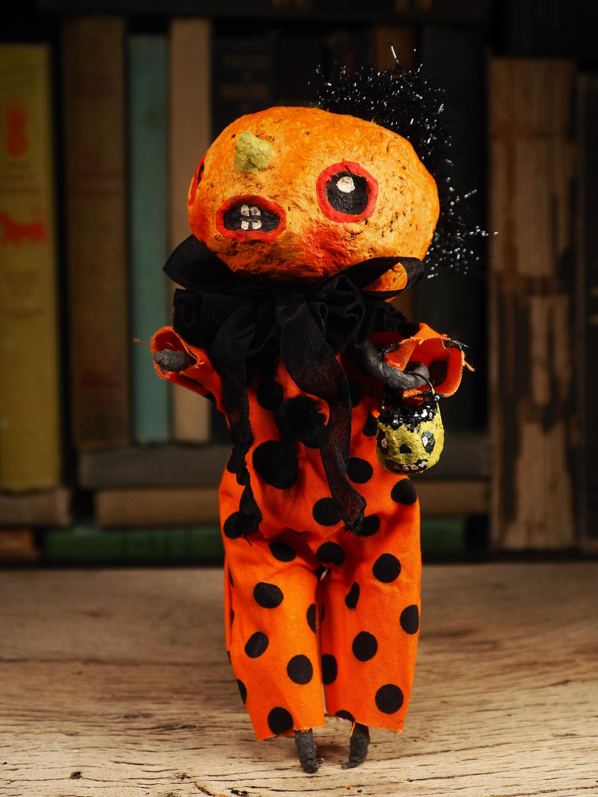 An original spooky cute outsider folk art Halloween Doll. Hand made using spun cotton, paper and fabric to create the perfect Halloween ornament for your tree. Specially made for someone who appreciates fine and unique art gifts, It is a one of a kind creation with an original design by Idania Salcido (Danita Art).