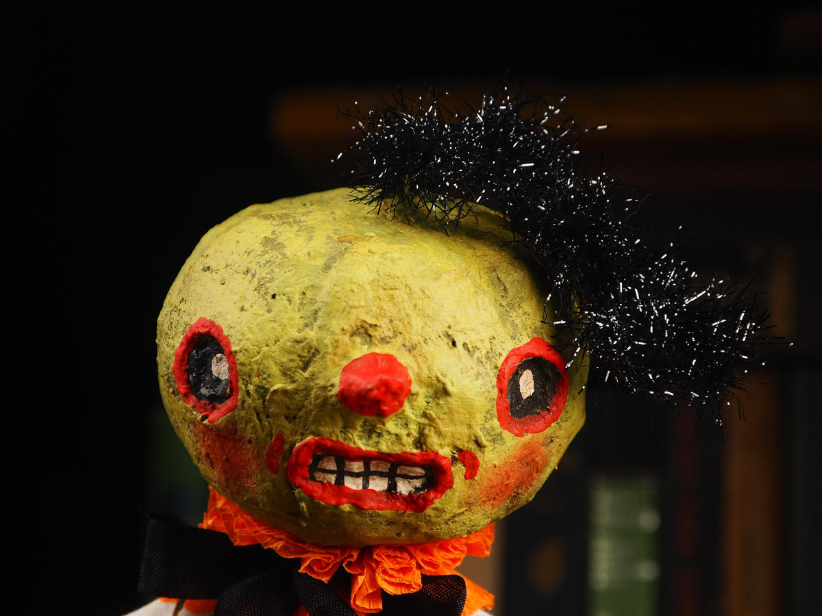 An original spooky cute outsider folk art Halloween Doll. Hand made using spun cotton, paper and fabric to create the perfect Halloween ornament for your tree. Specially created for someone who appreciates fine and unique art gifts, It is a one of a kind original design by Idania Salcido (Danita Art).
