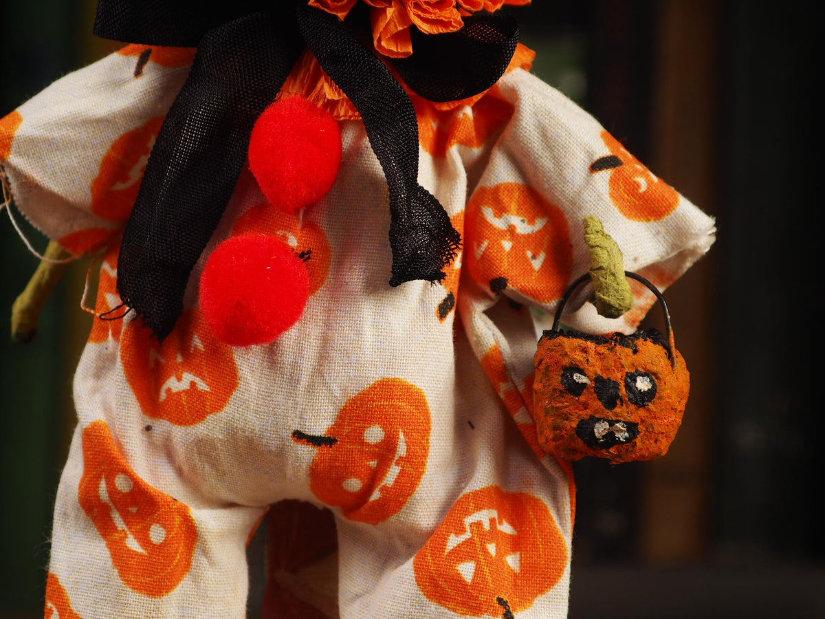 An original spooky cute outsider folk art Halloween Doll. Hand made using spun cotton, paper and fabric to create the perfect Halloween ornament for your tree. Specially created for someone who appreciates fine and unique art gifts, It is a one of a kind original design by Idania Salcido (Danita Art).